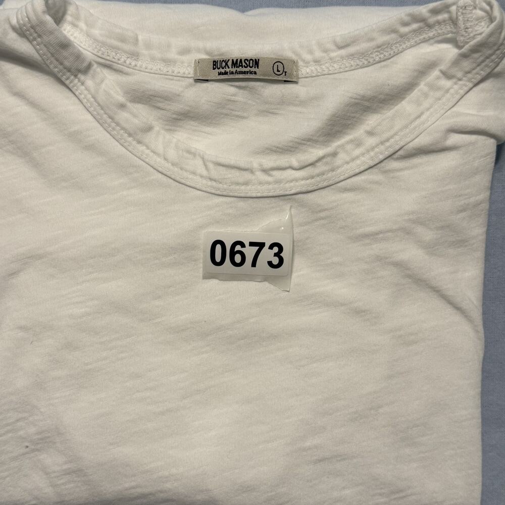 Buck Mason T-Shirt Men’s L White Slub Cotton Crew Neck Soft Essential Tee USA